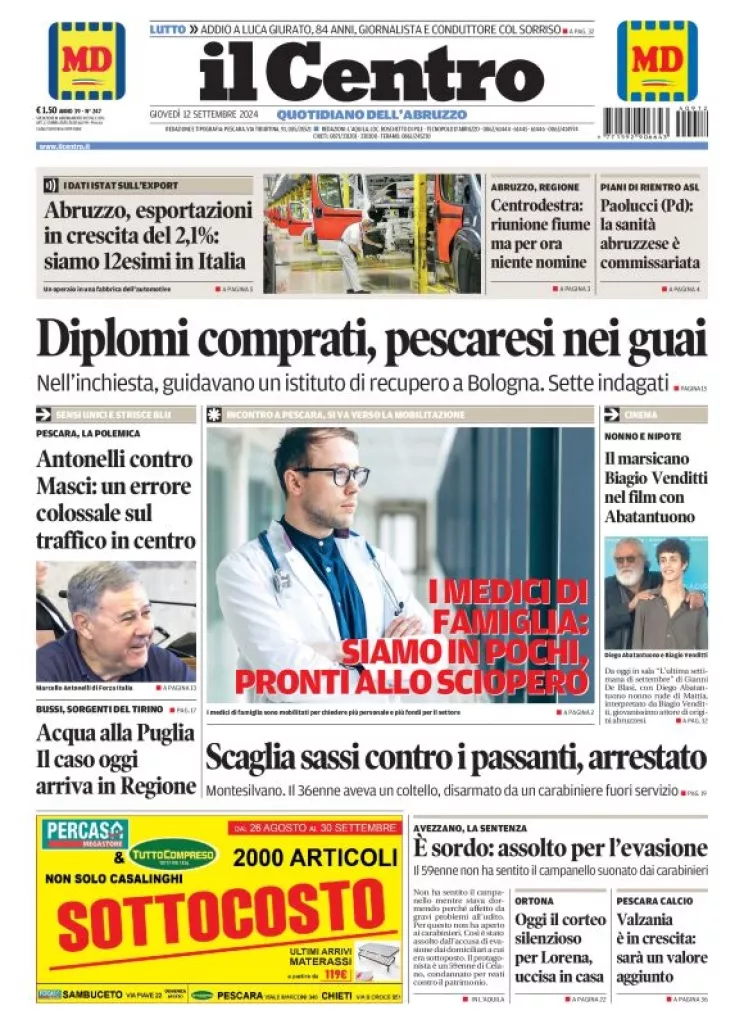 Prima-pagina-il centro-oggi-edizione-del-2024-09-12